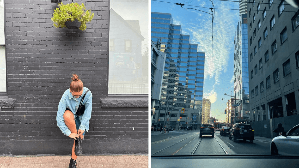 Person in Toronto. Right: A Toronto street.