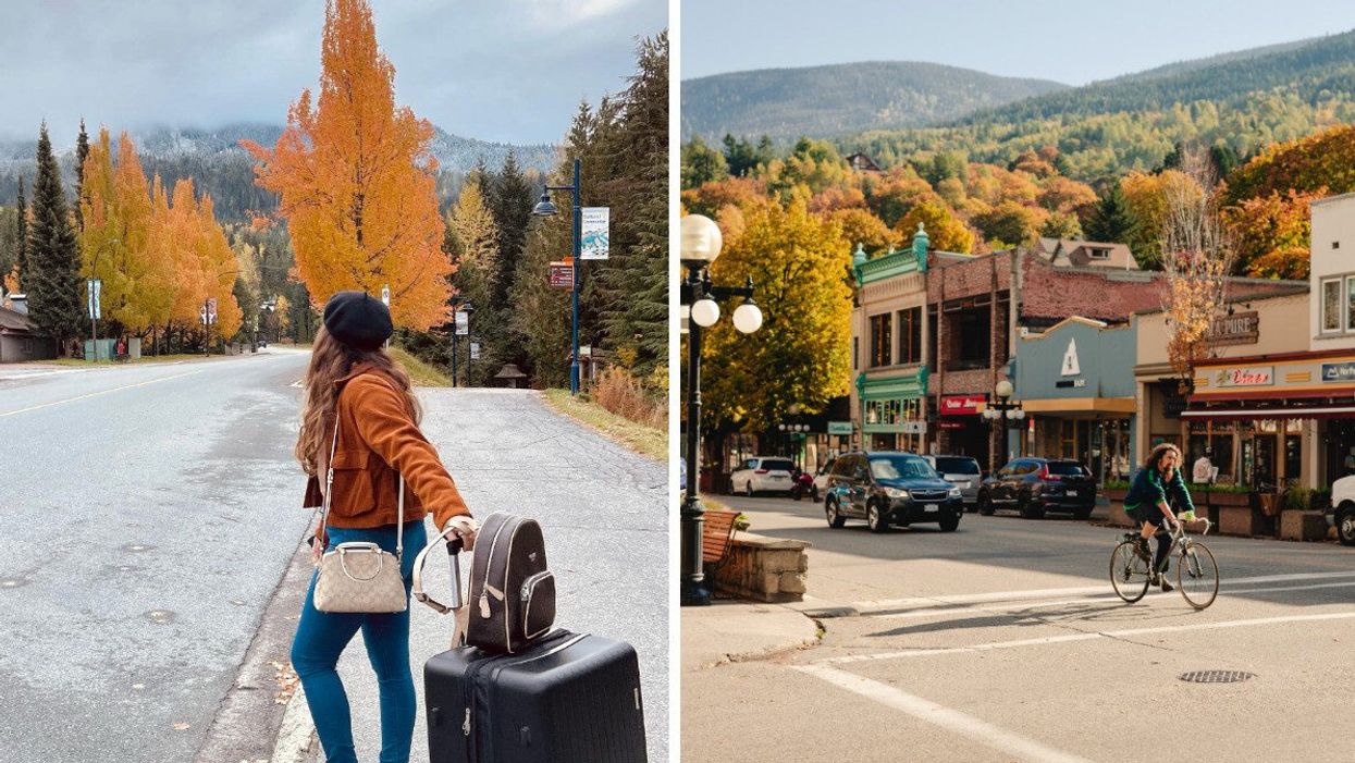 Person in Whistler. Right: Nelson, B.C.