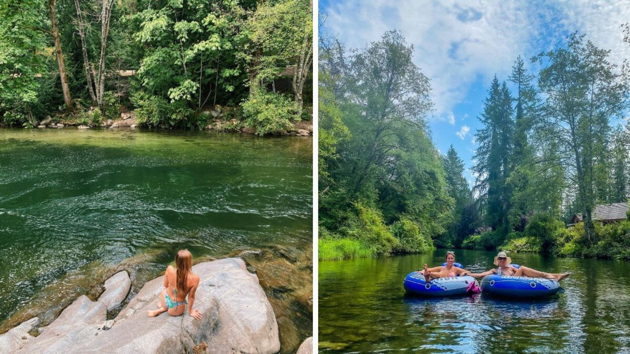 Person near a swimming hole. Right: A river.