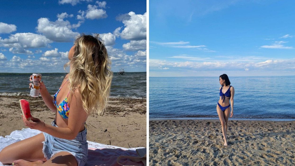 Person on a beach. Right: Person walking on a beach.