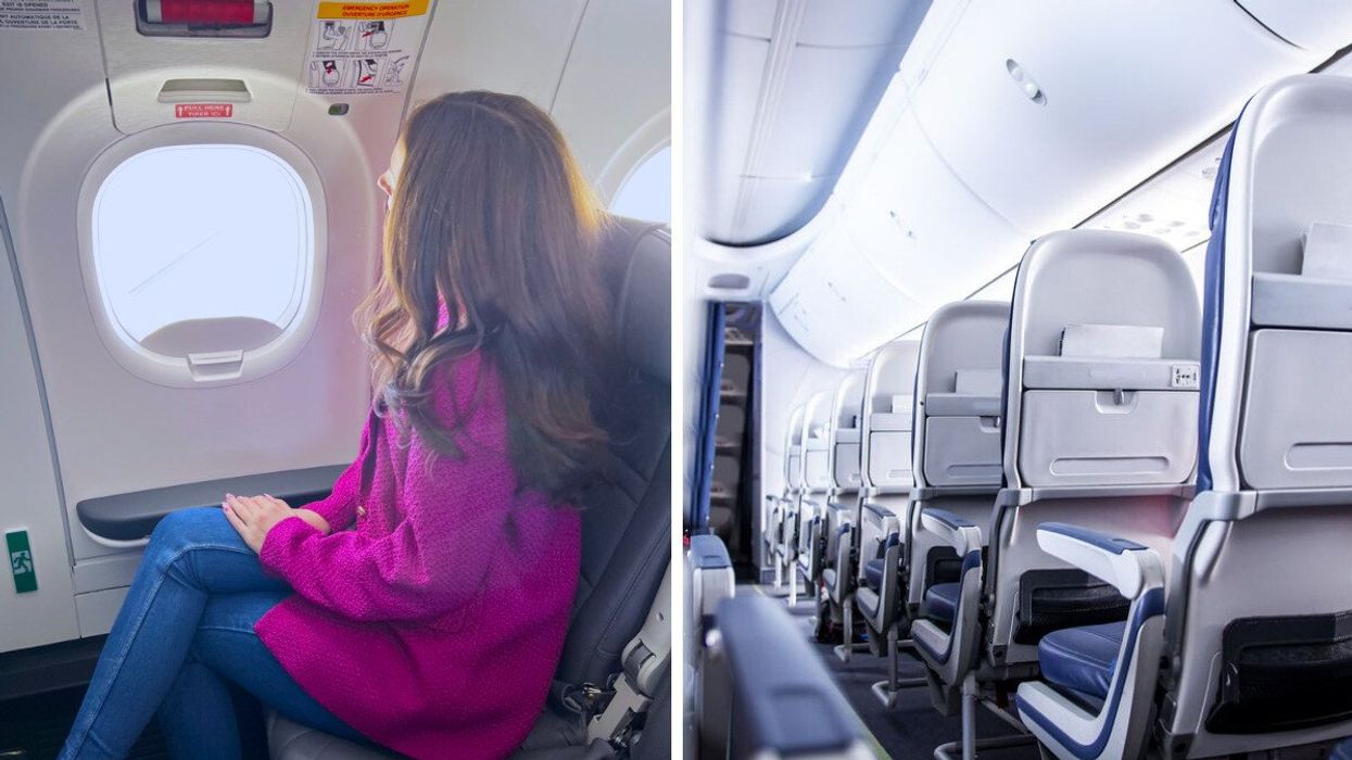 Person on a Porter plane. Right: Airplane seats.