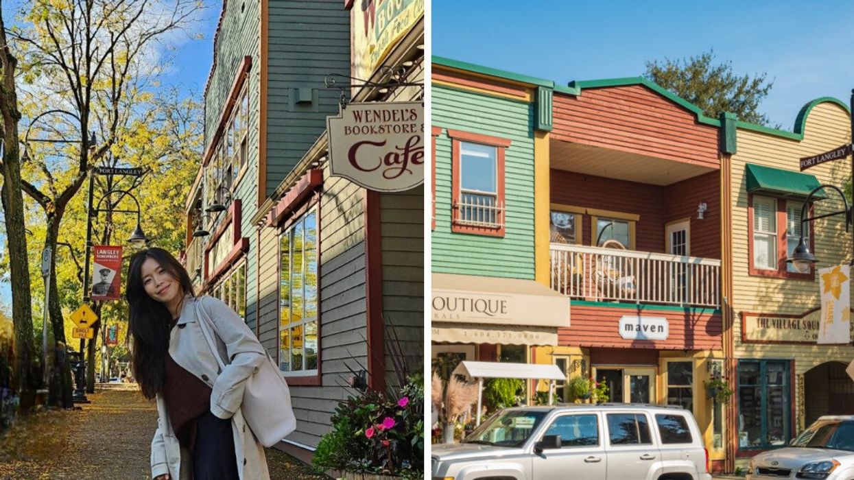 Person on a town street. Right: A street.