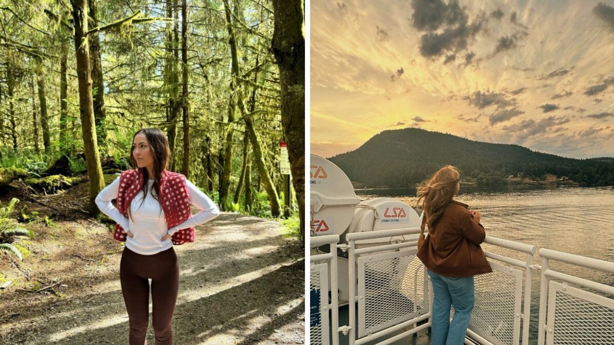 Person on a trail. Someone on a ferry.