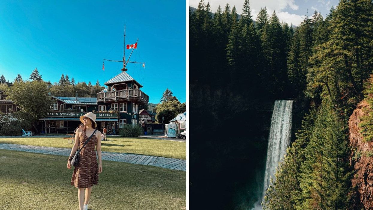 Person on Bowen Island. Right: Brandywine Falls.