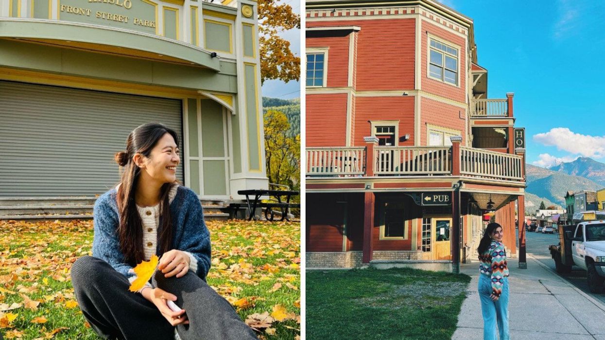 Person sitting on grass. RIght: Someone walking down a street.