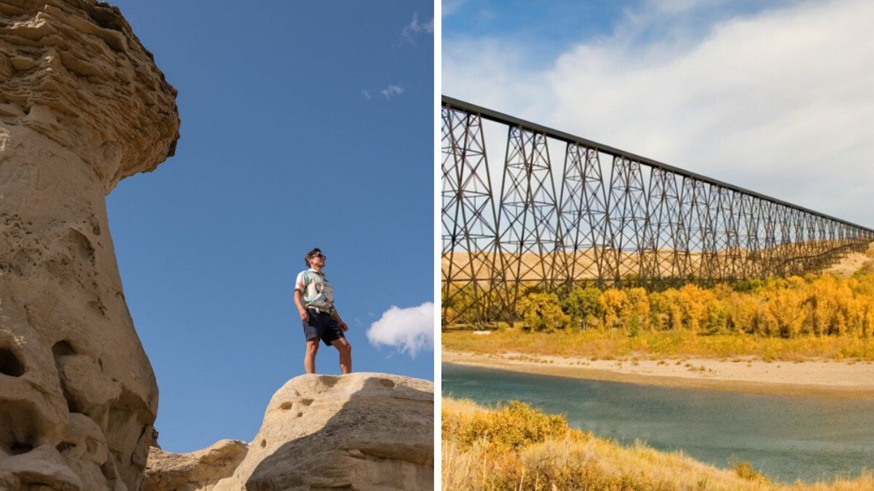 Person standing. Right A bridge.