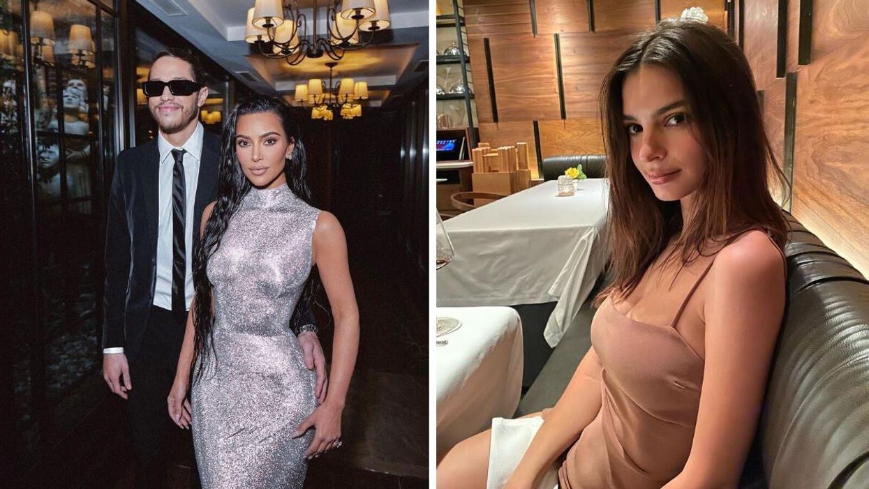 Pete Davidson and Kim Kardashian. Right: Emily Ratajkowski