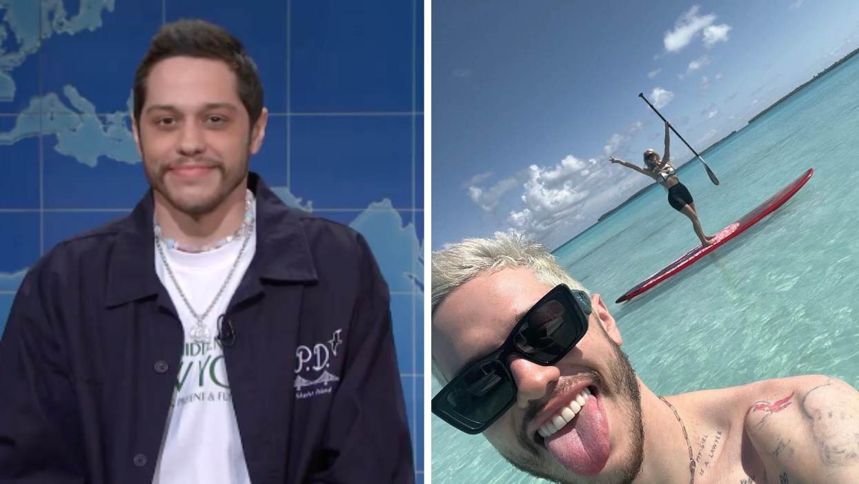 Pete Davidson on SNL. Right: Pete Davidson in the ocean.