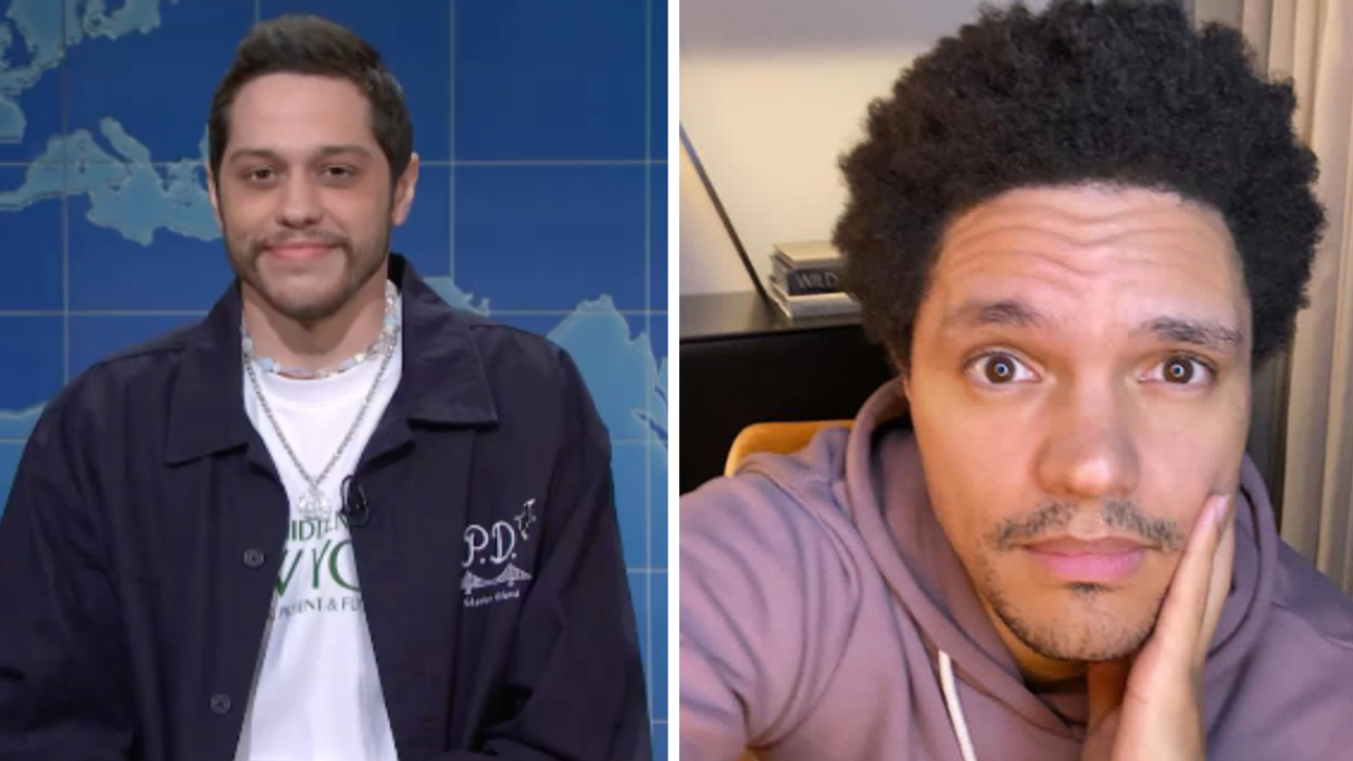 Pete Davidson. Right: Trevor Noah.