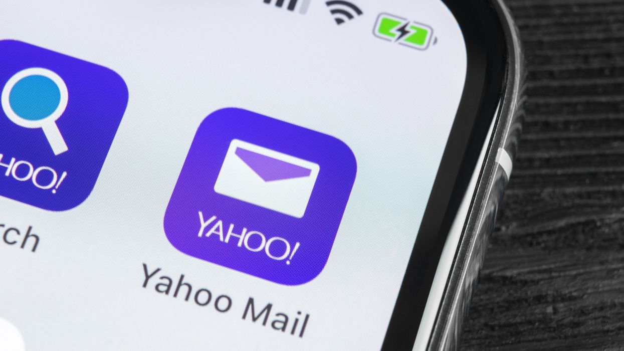 Phone screen showing Yahoo Mail app (illustrative).