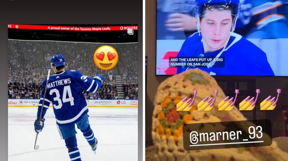 Photos and videos of the Leafs game shared on Justin Bieber's Instagram story on January 9.