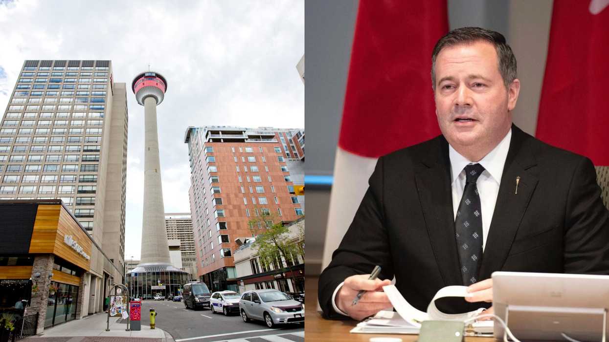 Photos of downtown Calgary and Premier Jason Kenney