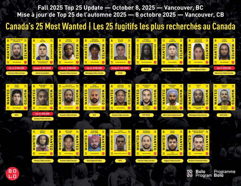photos of each fugitive on the bolo program's top 25 most wanted list