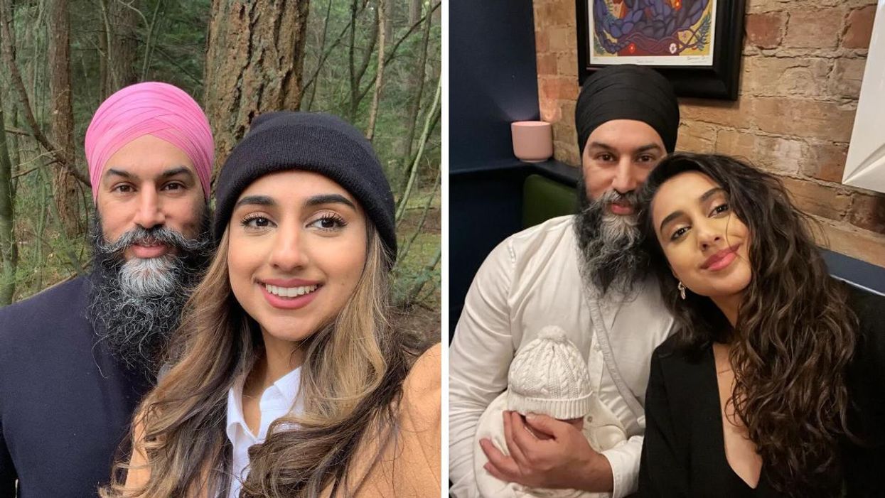 Photos of Jagmeet Singh, Gurkiran Kaur and their baby.