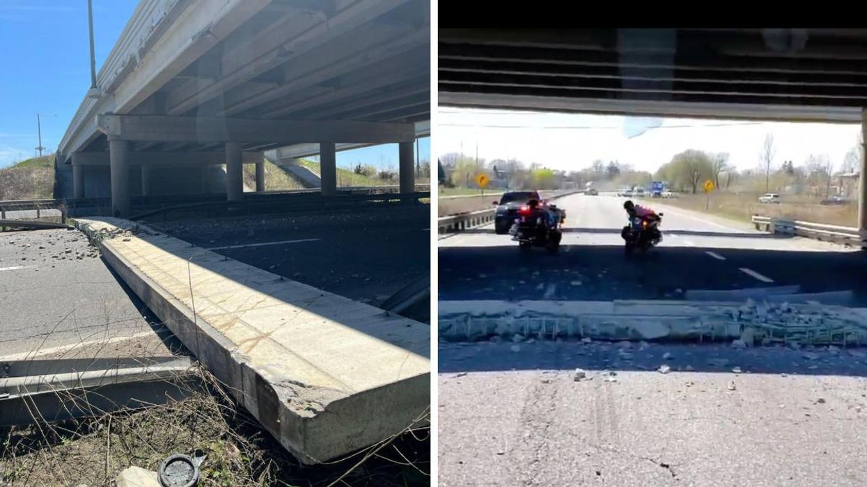 Piece of a bridge fallen on Highway 403 in Brantford.
