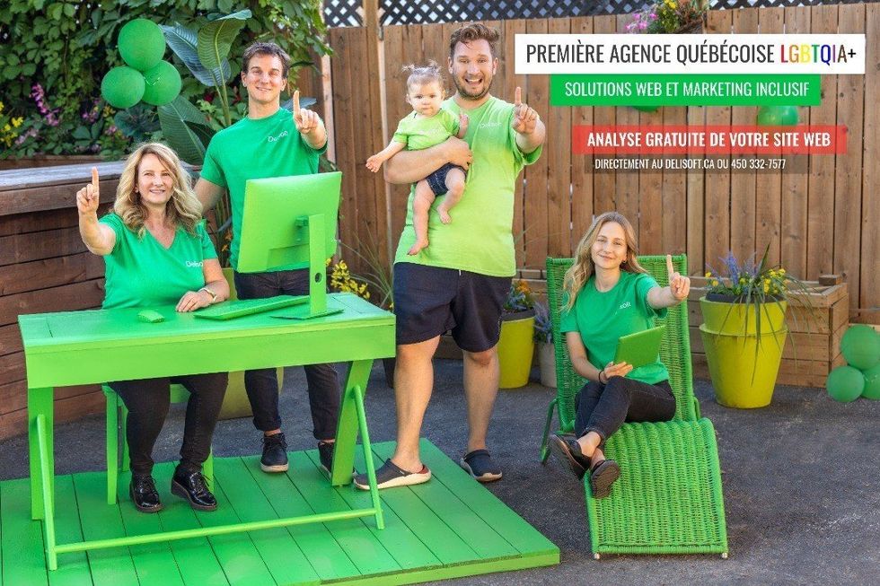 Pierre-Luc Delisle, sa fille et des employ\u00e9s de Delisoft.