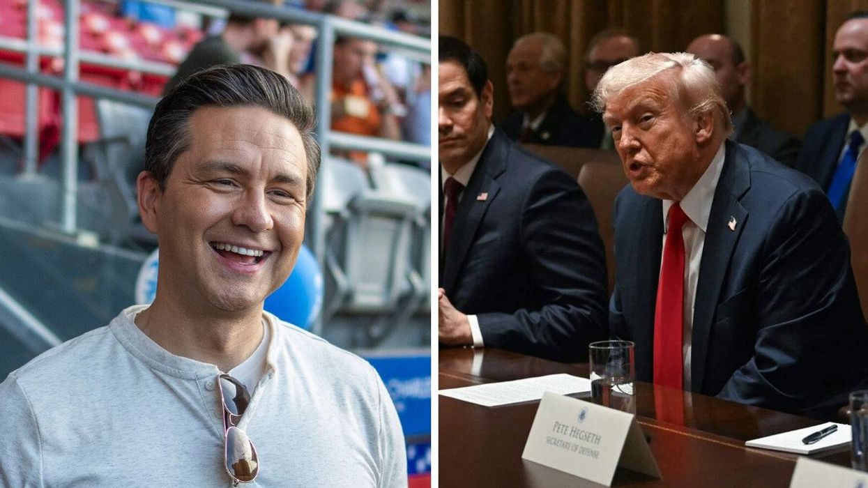 Pierre Poilievre. À droite : Donald Trump.