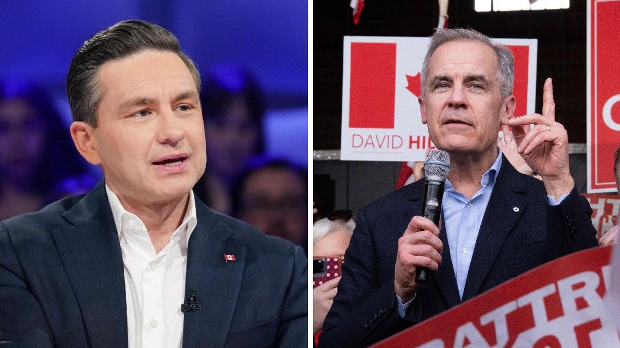 Pierre Poilievre. Right: Mark Carney.