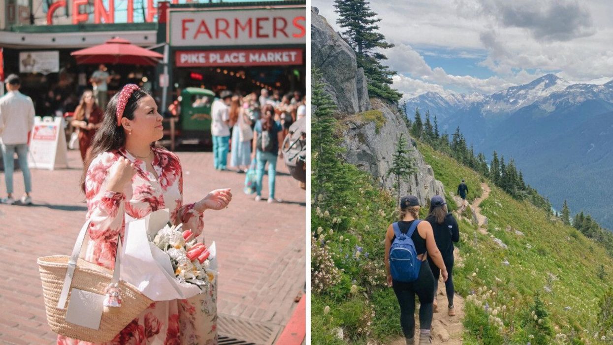Pike Place Market in Seattle. Right: Hike in Whistler, B.C.