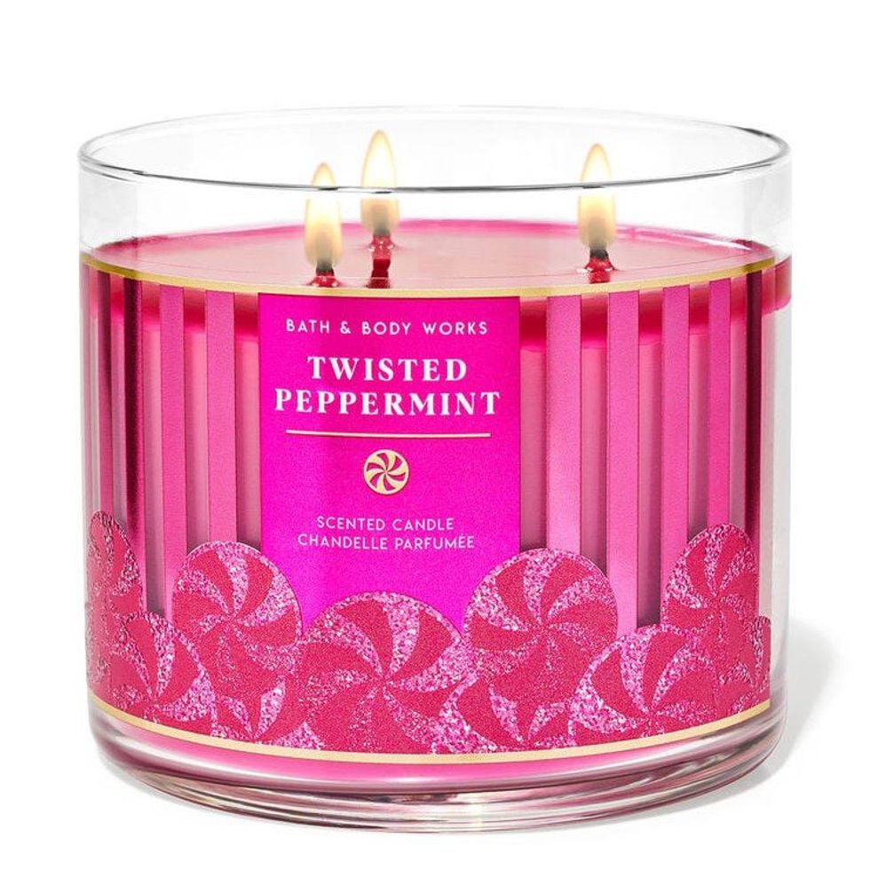 pink twisted peppermint bath and body works candle