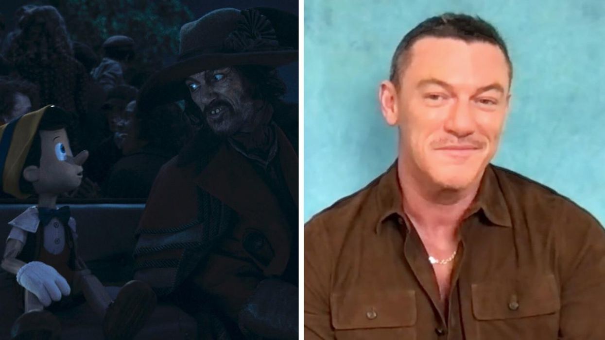 Pinocchio and Luke Evans as the Coachman in Disney's "Pinocchio." Right: Luke Evans.