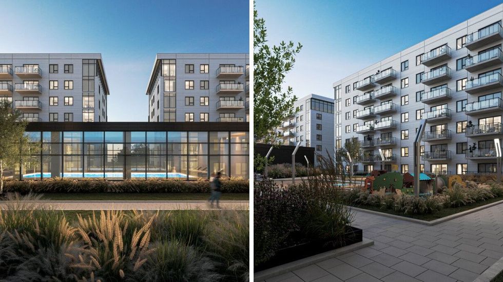 Piscine int\u00e9rieure. Droite : Cour int\u00e9rieure.