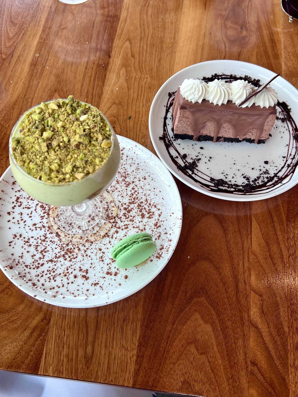 Pistachio tiramisu and cheesecake at Lake Club Restaurant.
