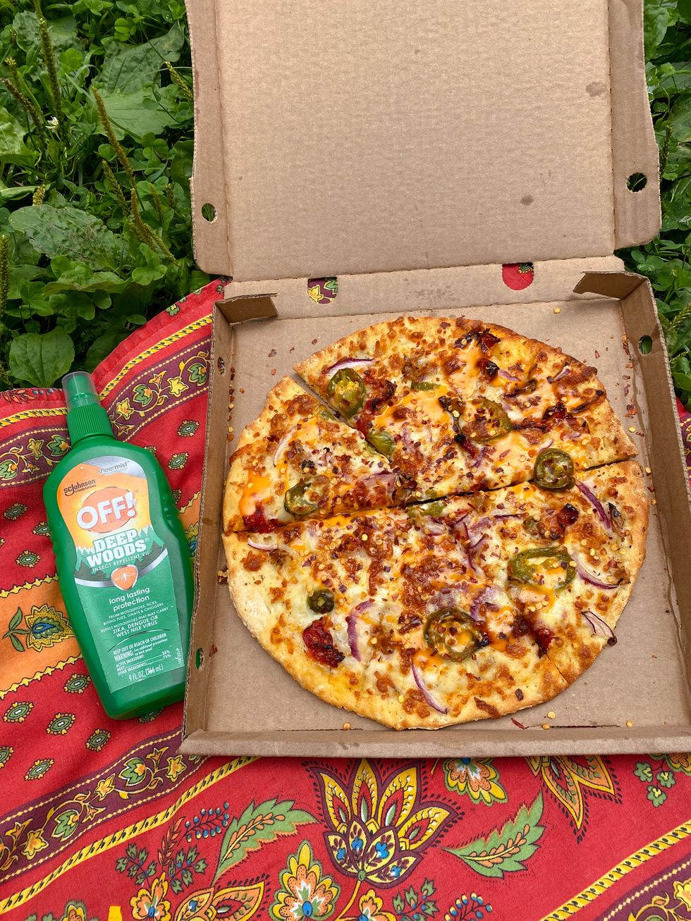 Pizza et chasse-moustique.