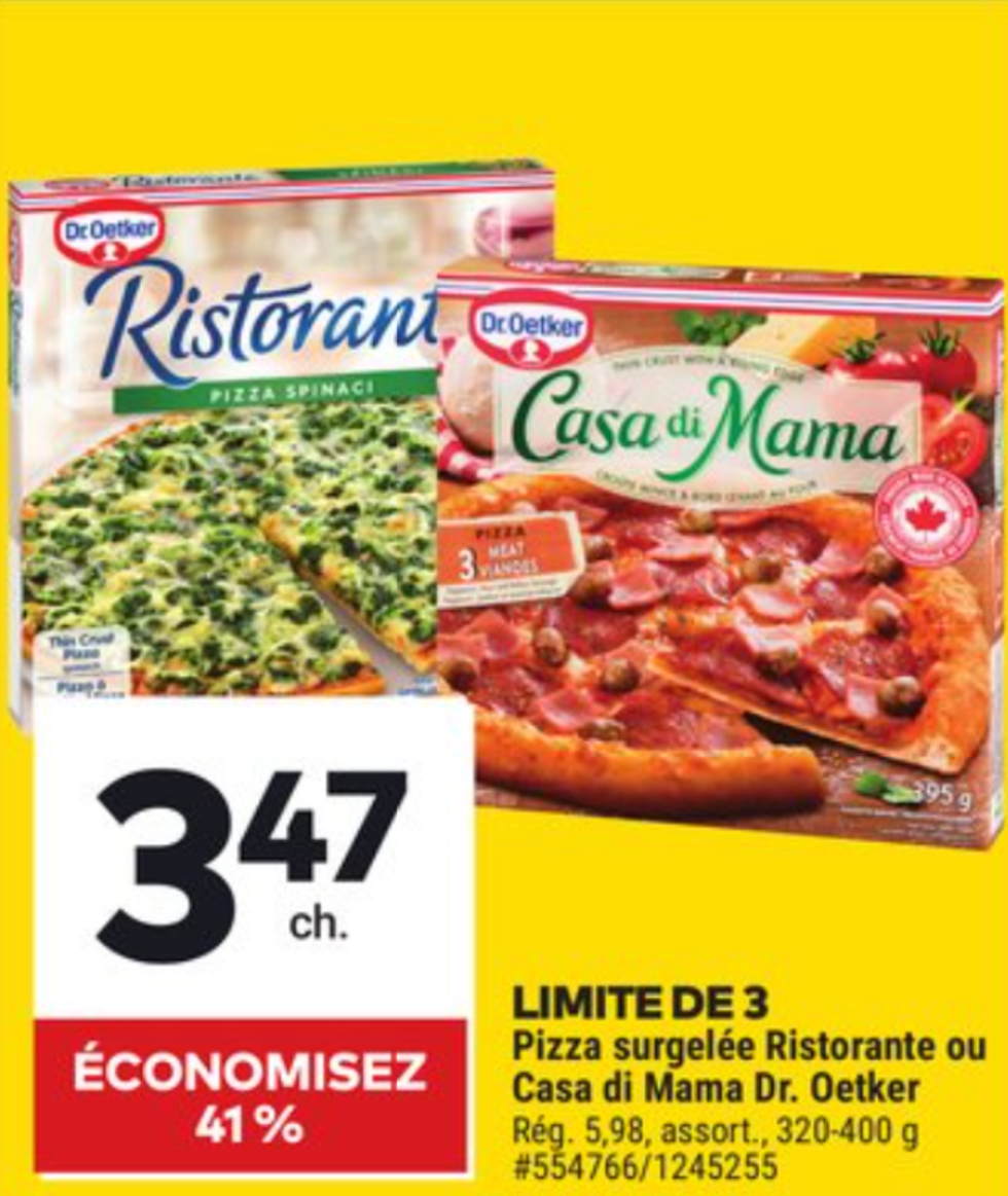 Pizzas congel\u00e9es Ristorante et Casa di Mama dans la circulaire du Tigre G\u00e9ant.