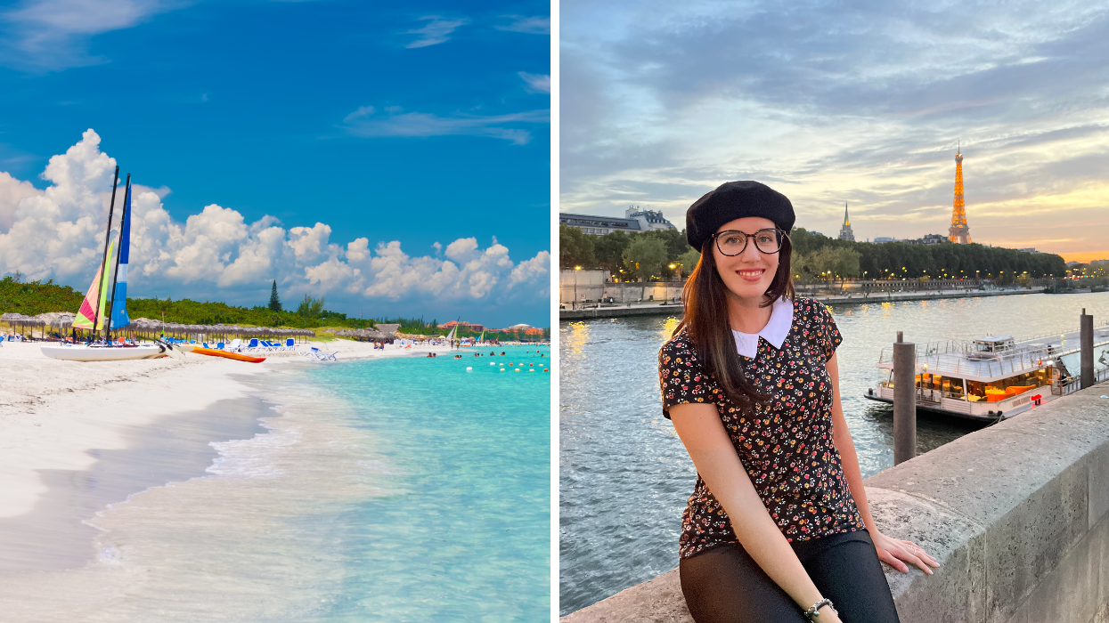 Plage de Varadero. Droite : Touriste à Paris.