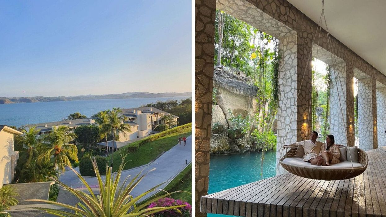 planet hollywood resort in costa rica. right: people at spa at hotel xcaret all inclusive in mexico