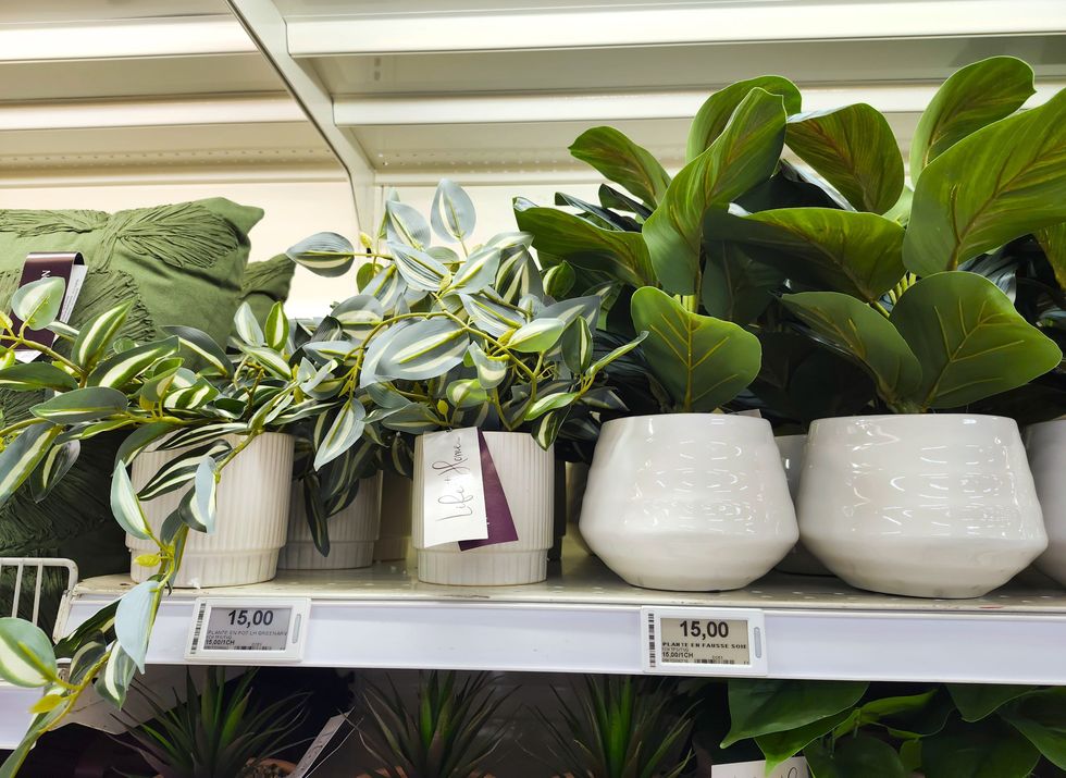 Plantes artificielles avec vase blanc,