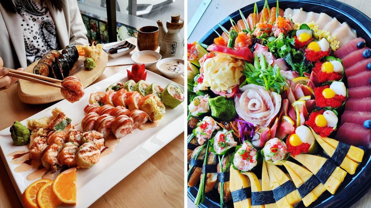 Plats du Kuru Sushi. Droite : Plateau du Sushi Shoten.