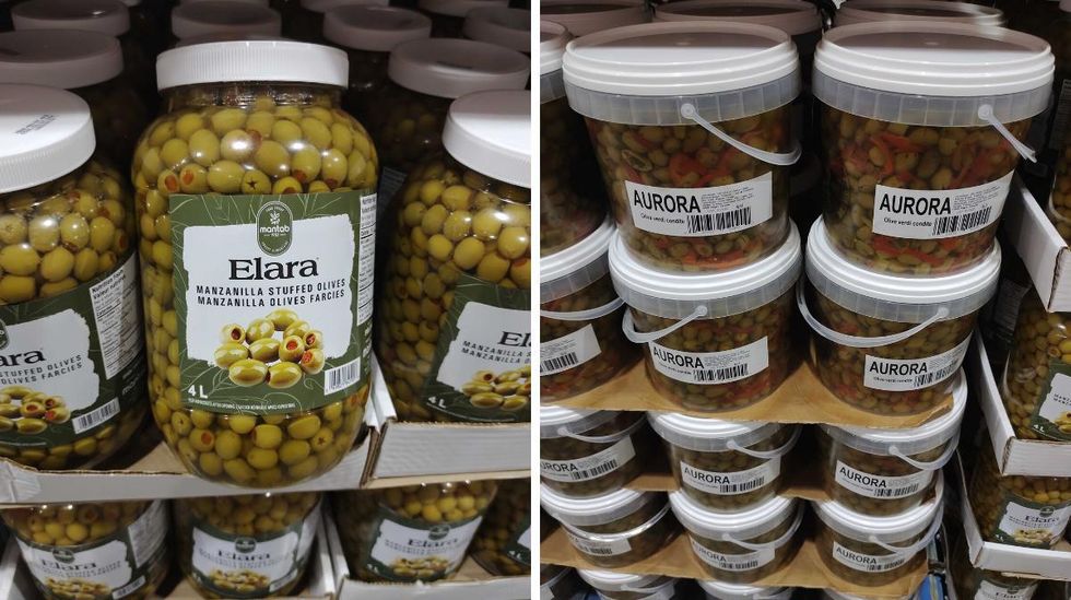 Plusieurs pots d'olives.