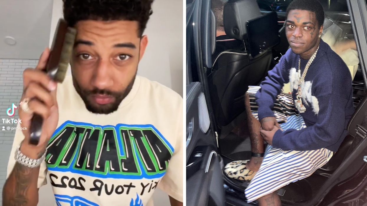 PnB Rock in a TikTok. Right: Kodak Black in a car.