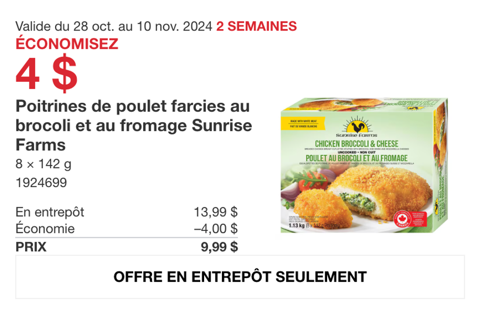 Poitrines de poulet farcies au brocoli et au fromage de Sunrise Farms.