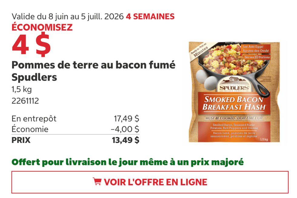 Pommes de terre au bacon fum\u00e9 Spudlers au Costco.