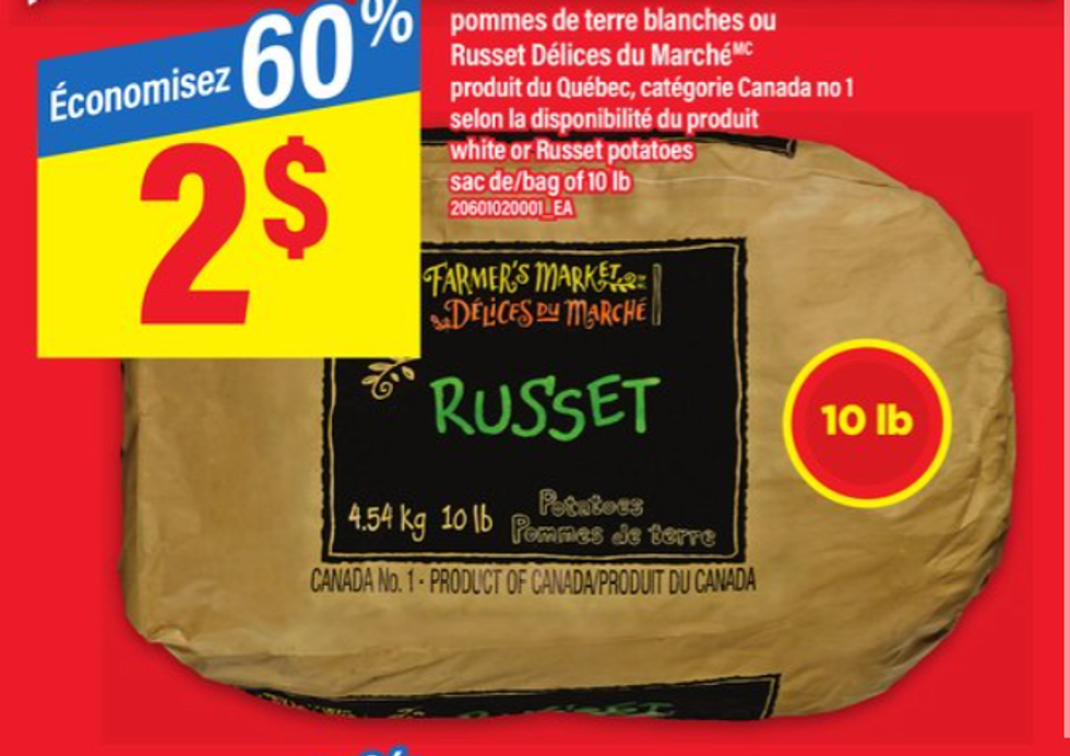 Pommes de terre Russet D\u00e9lices du March\u00e9 en rabais dans la circulaire du Maxi.