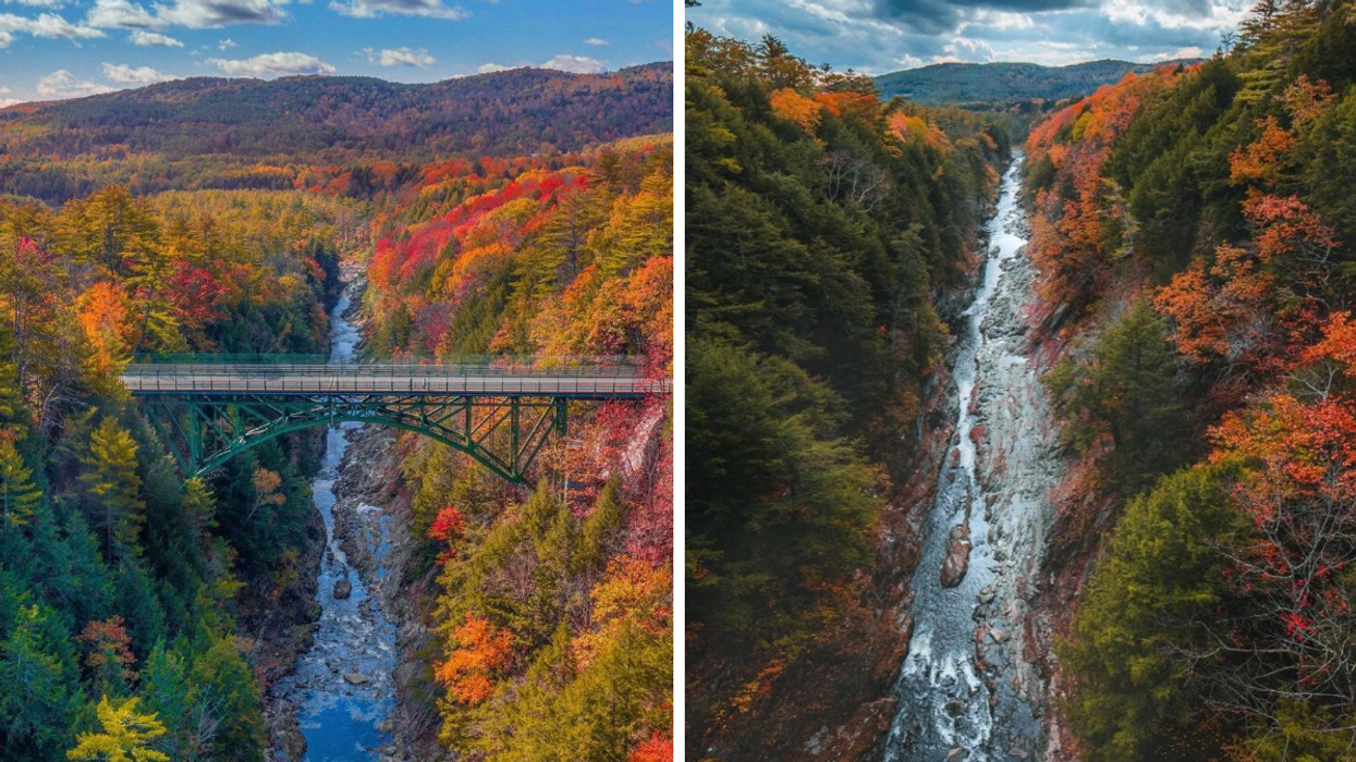 Pont au dessus de la gorge de Quechee. Droite: Gorge de Quechee.