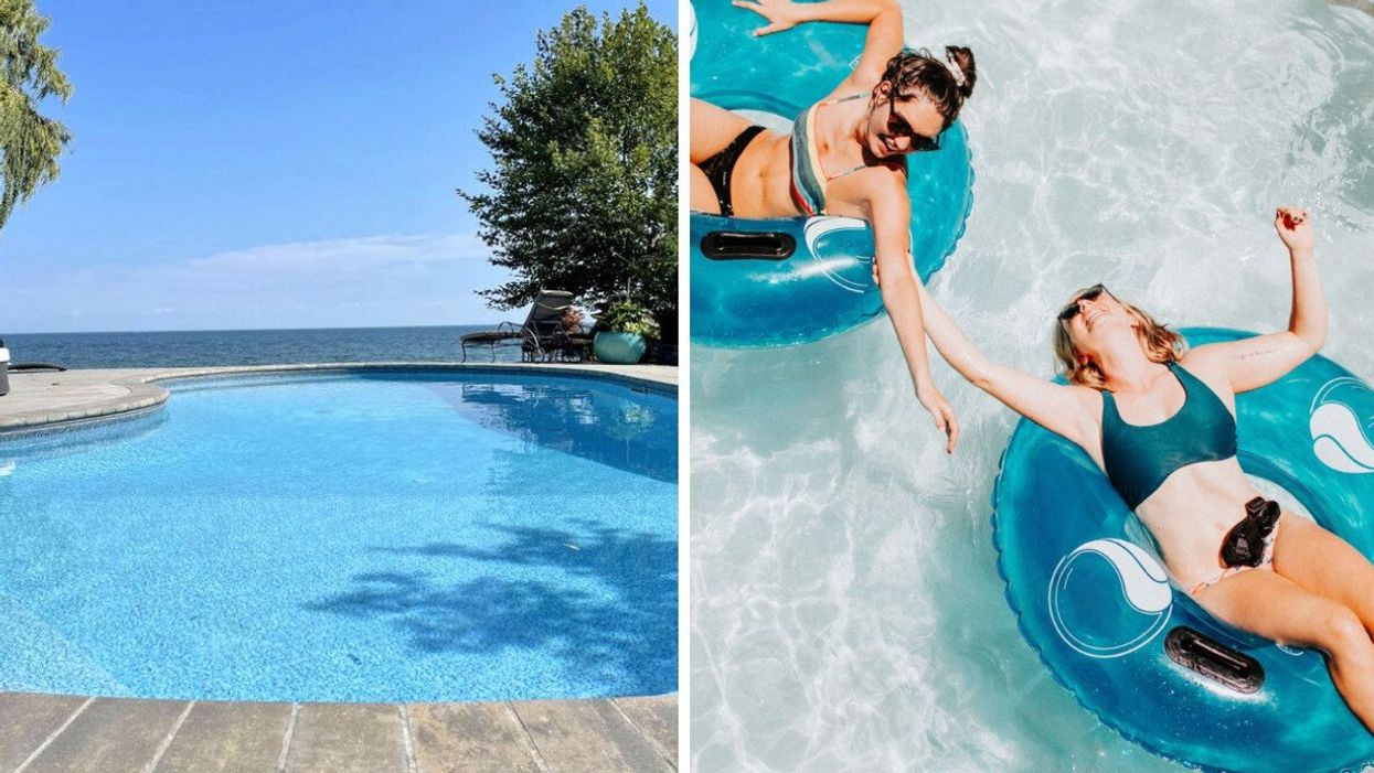 Pool in Mississauga. Right: Women in a pool.