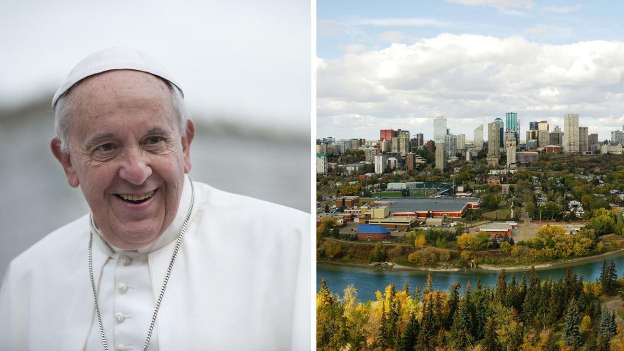 Pope Francis. Right: Edmonton.