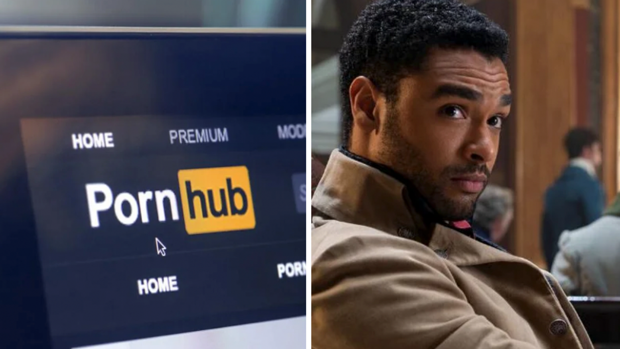 Pornhub website home page. Right: The actor Regé-Jean Page in Bridgerton.