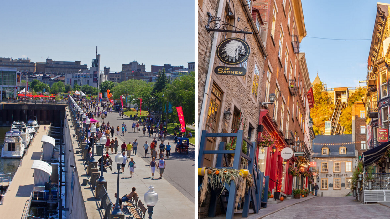 Port de Montréal. Droite : Vieux-Québec.