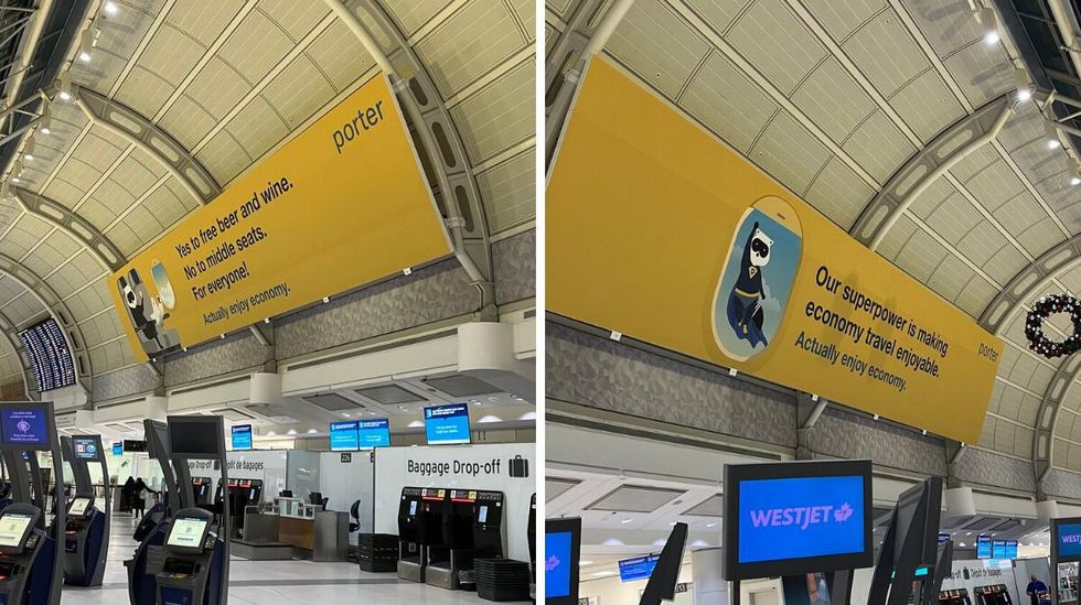 Porter Airlines' new advertisements inside of Pearson Airport.