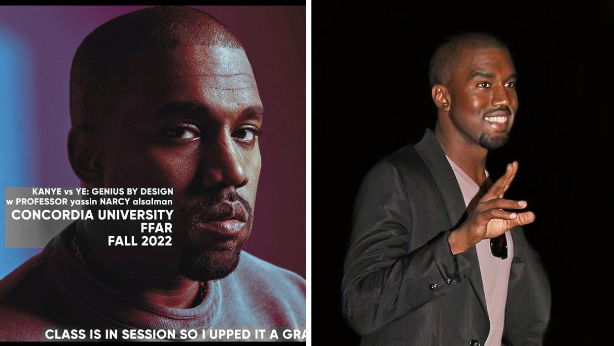 Poster for Kanye West course. Right: Kanye West.