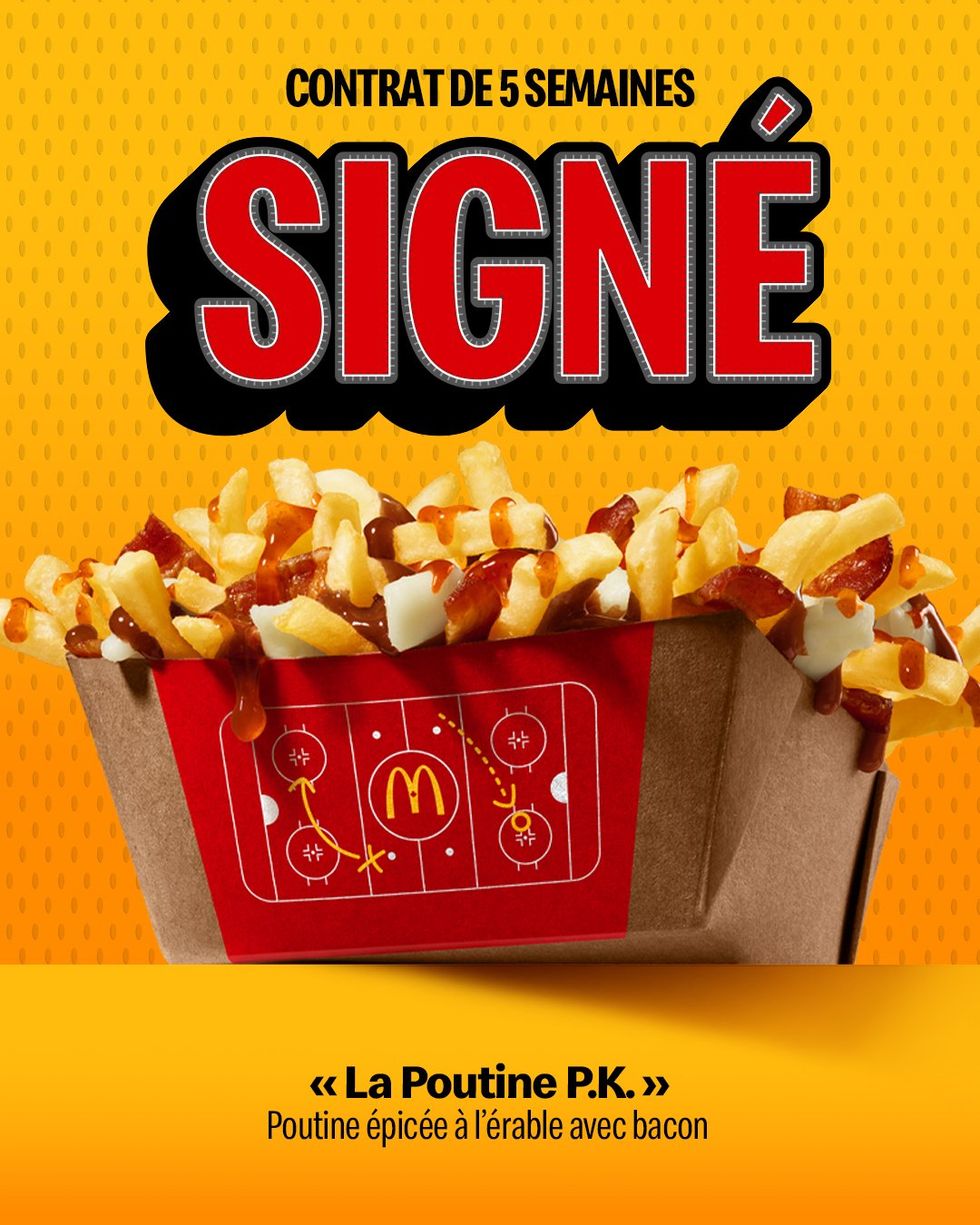 Poster promotiennel de la Poutine P.K. du menu Face-\u00e0-Face du McDonald's.