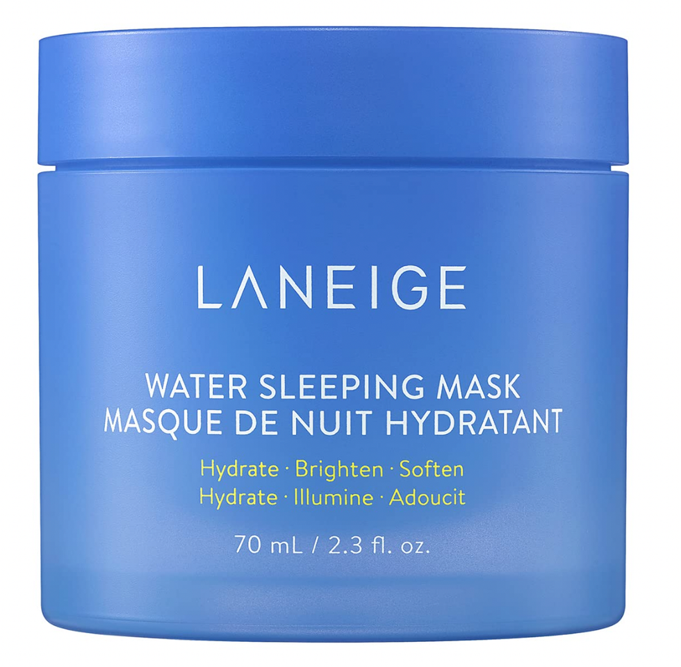 Pot bleu de marque \u200bLANEIGE, contenant le masque de nuit hydratant.