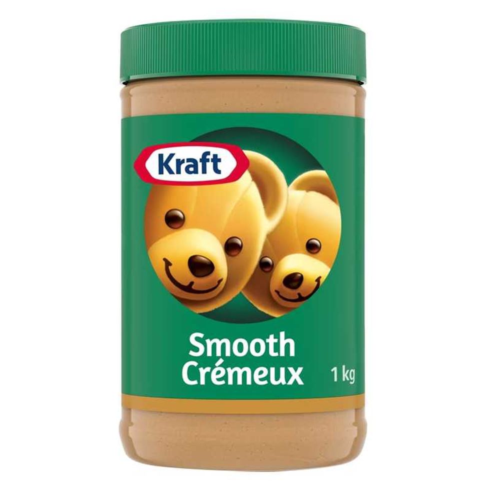 Pot de 1 kg de beurre d'arachide cr\u00e9meux Kraft.
