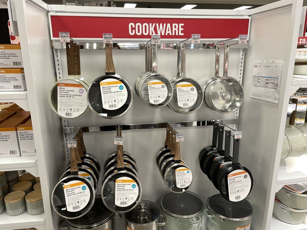 Pots and pans in Zellers.