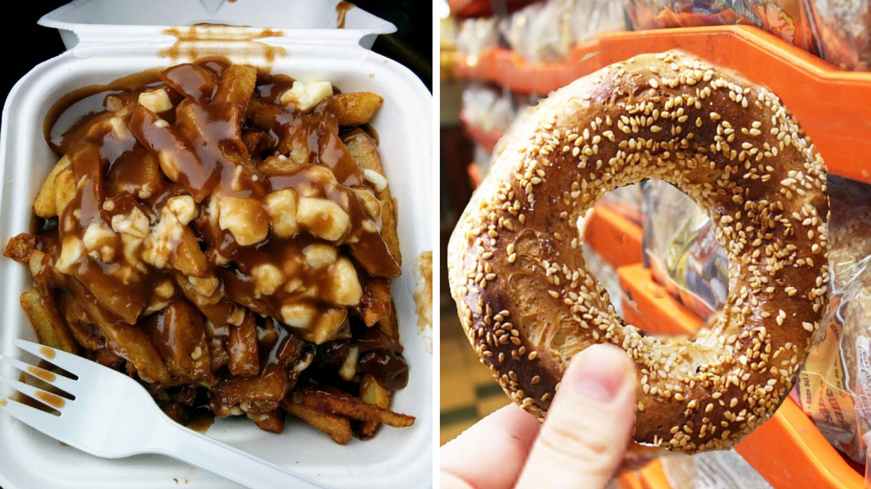 Poutine. Droite : Bagel.